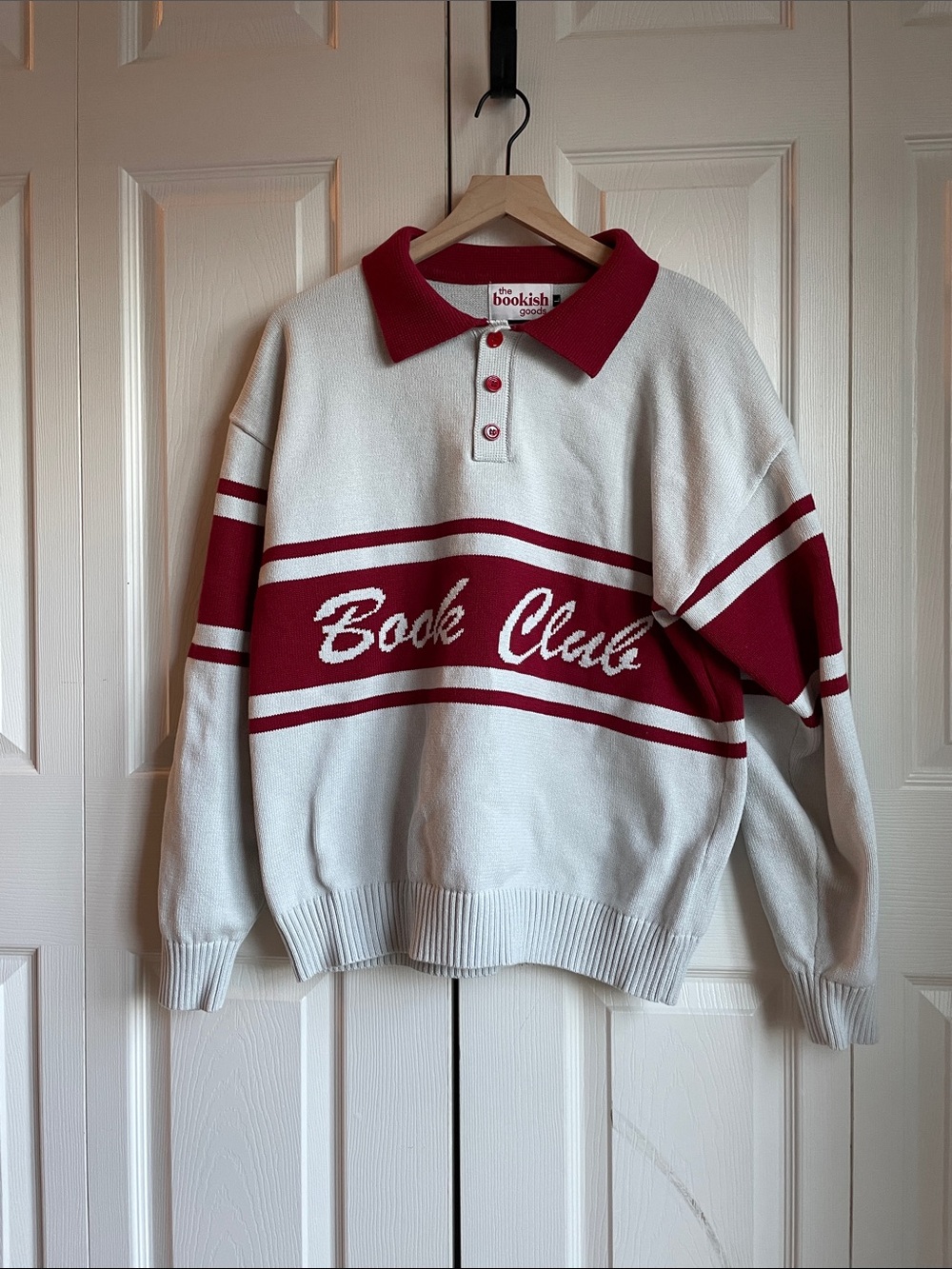 The Bookish Goods Women’s Cream & Red 'Book Club' Polo Sweater